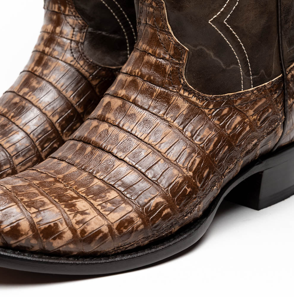 Marco Di Milano Genuine Caiman Belly Skin Cowboy Boot Phoenix Stone Brown