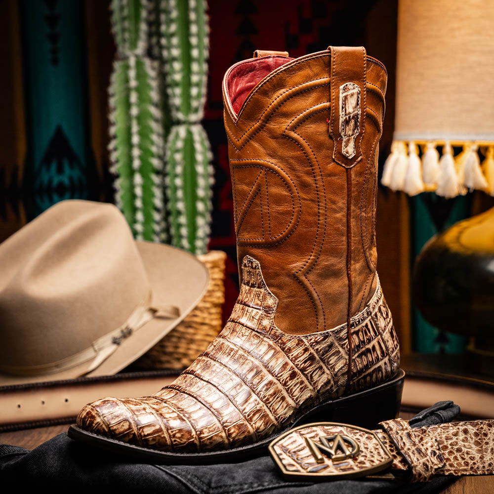 Marco Di Milano Genuine Caiman Belly Skin Cowboy Boot Phoenix Stone Orix