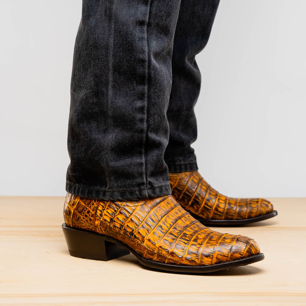 Marco Di Milano Genuine Caiman Belly Skin Cowboy Boot phoenix Mustard Brown
