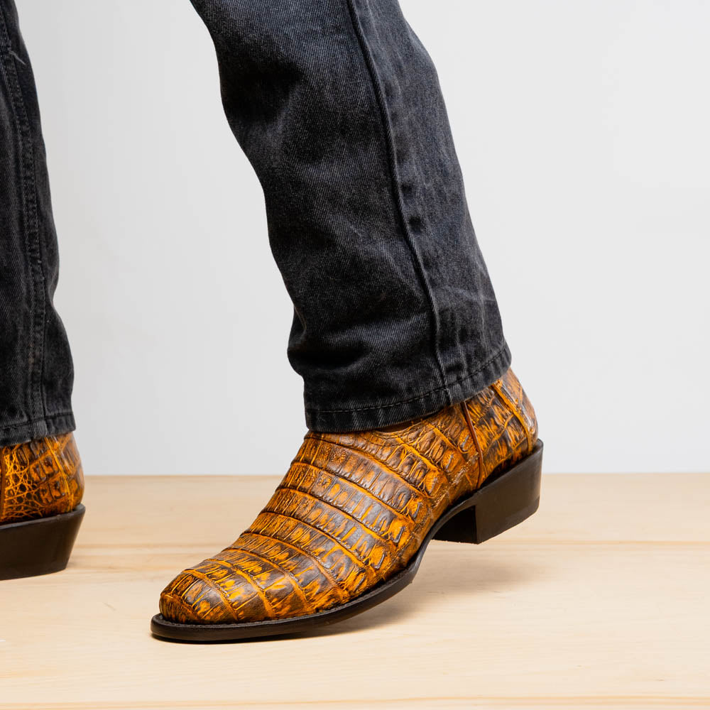 Marco Di Milano Genuine Caiman Belly Skin Cowboy Boot phoenix Mustard Brown