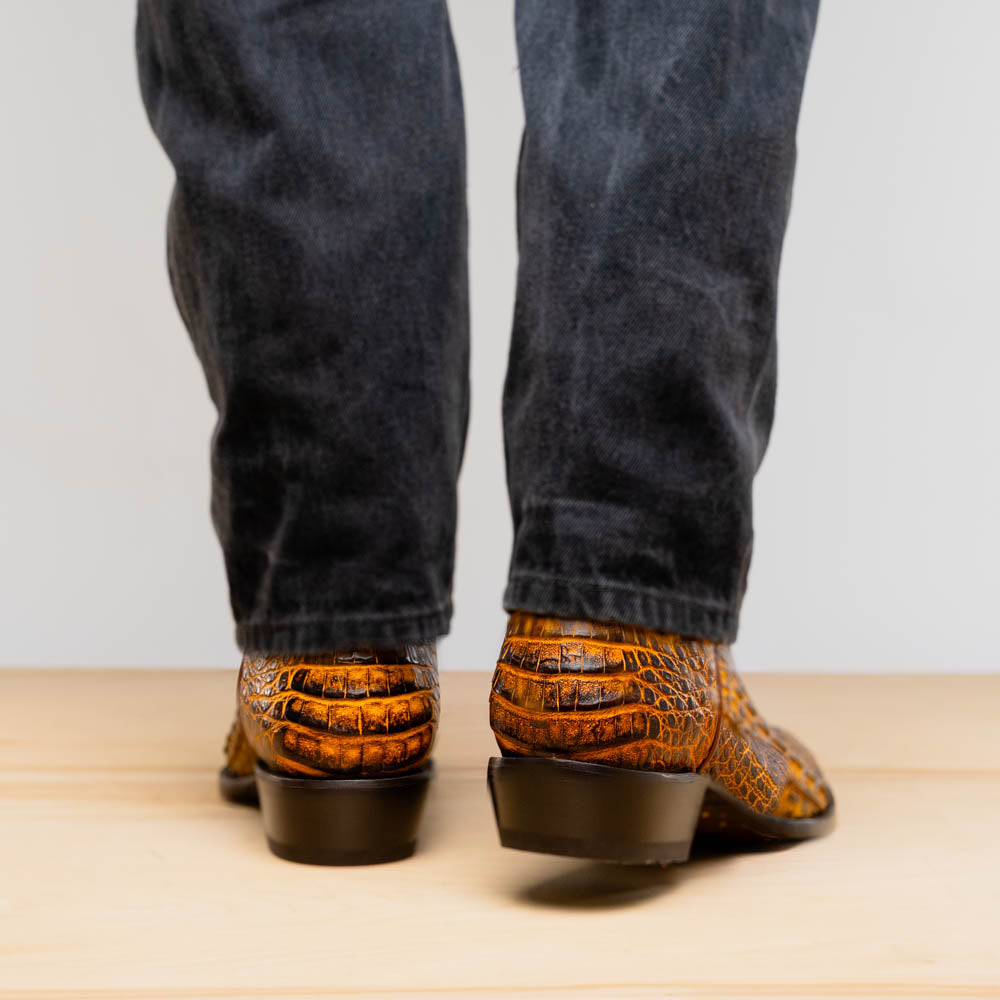 Marco Di Milano Genuine Caiman Belly Skin Cowboy Boot phoenix Mustard Brown