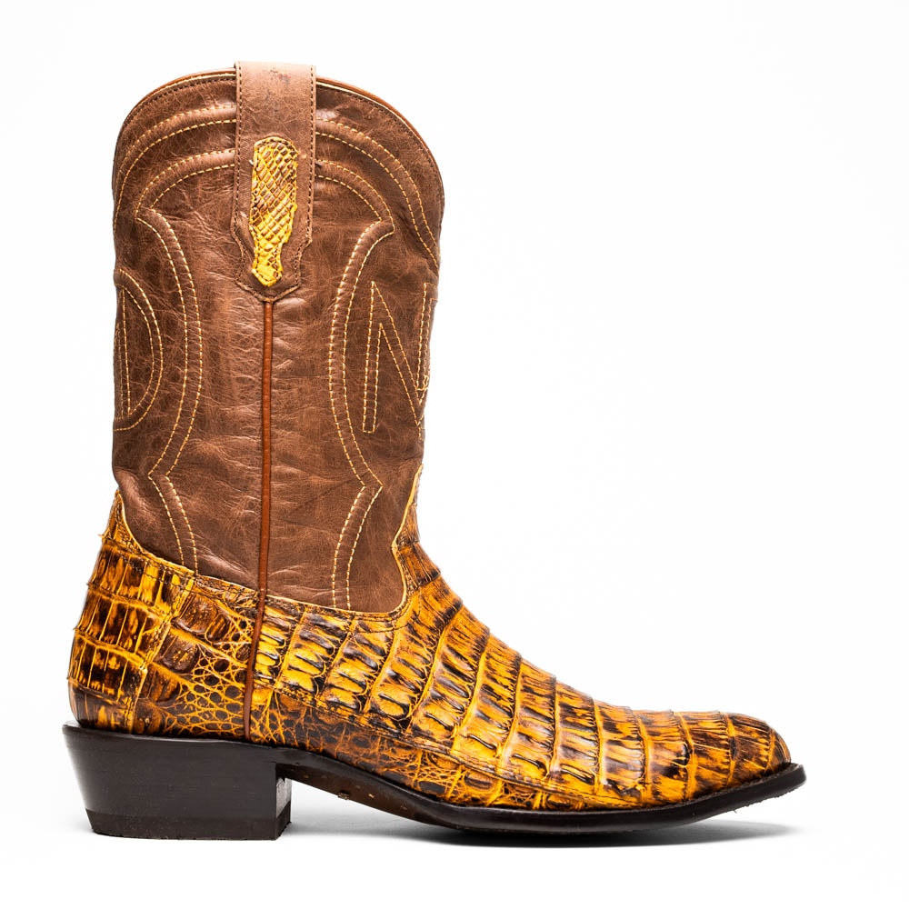 Marco Di Milano Genuine Caiman Belly Skin Cowboy Boot phoenix Mustard Brown