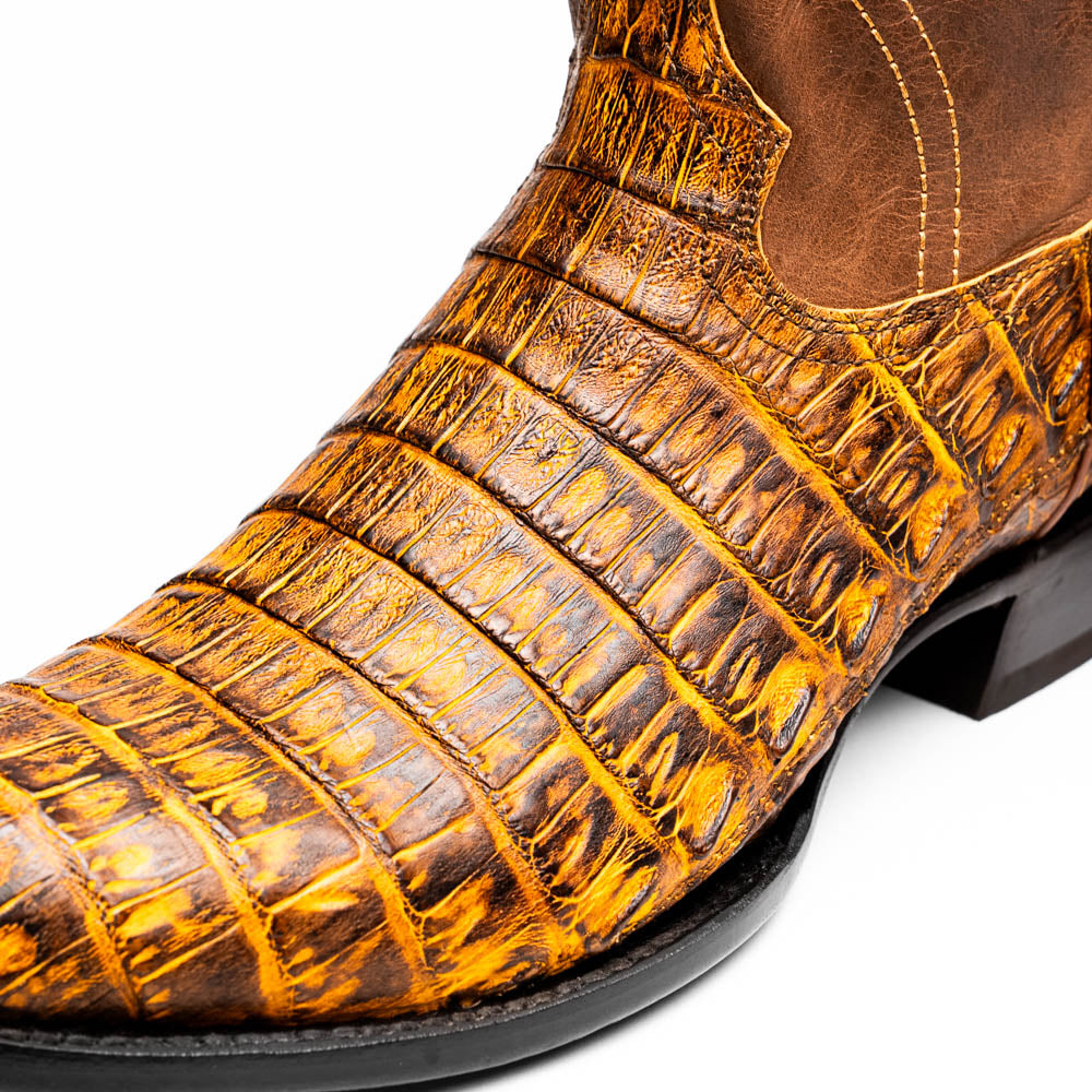 Marco Di Milano Genuine Caiman Belly Skin Cowboy Boot phoenix Mustard Brown