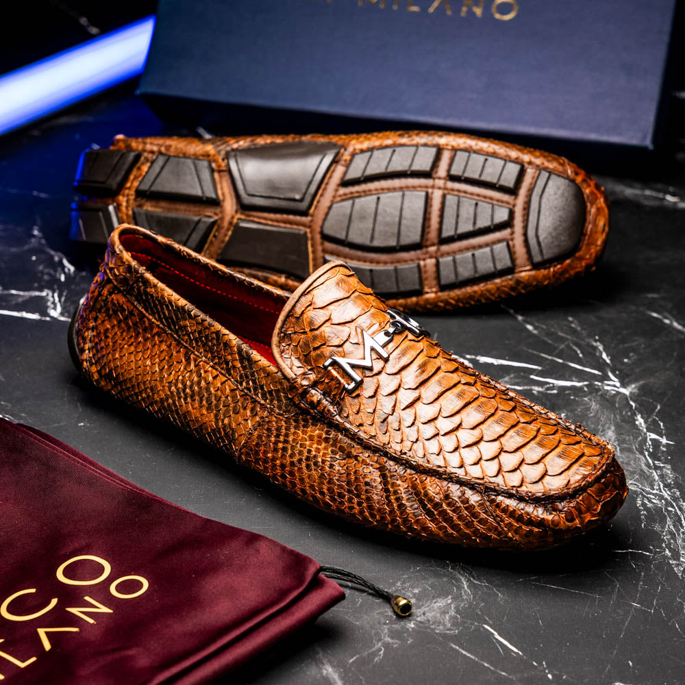Marco Di Milano Snake Original Skin Driver Shoes Pia Cognac