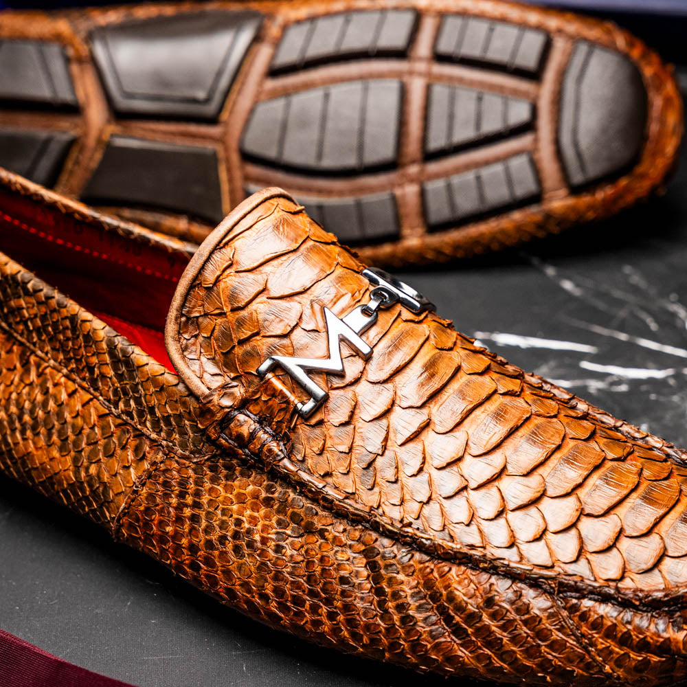 Marco Di Milano Snake Original Skin Driver Shoes Pia Cognac