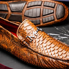 Marco Di Milano Snake Original Skin Driver Shoes Pia Cognac