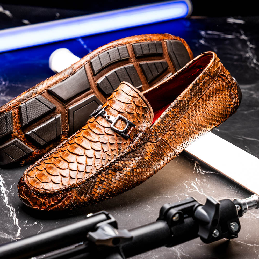 Marco Di Milano Snake Original Skin Driver Shoes Pia Cognac