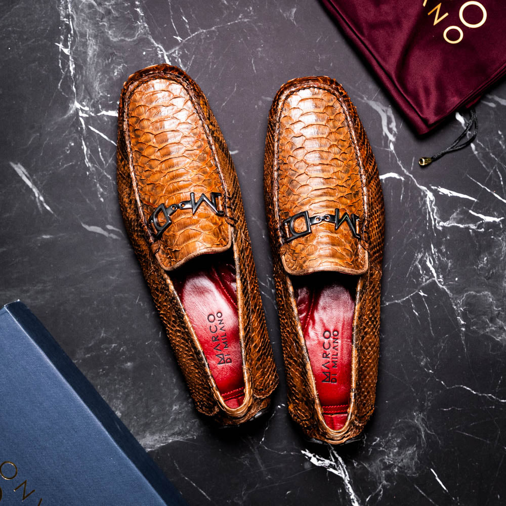 Marco Di Milano Python Original Skin Driver Shoes Pia Cognac