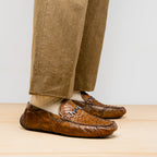 Marco Di Milano Snake Original Skin Driver Shoes Pia Cognac