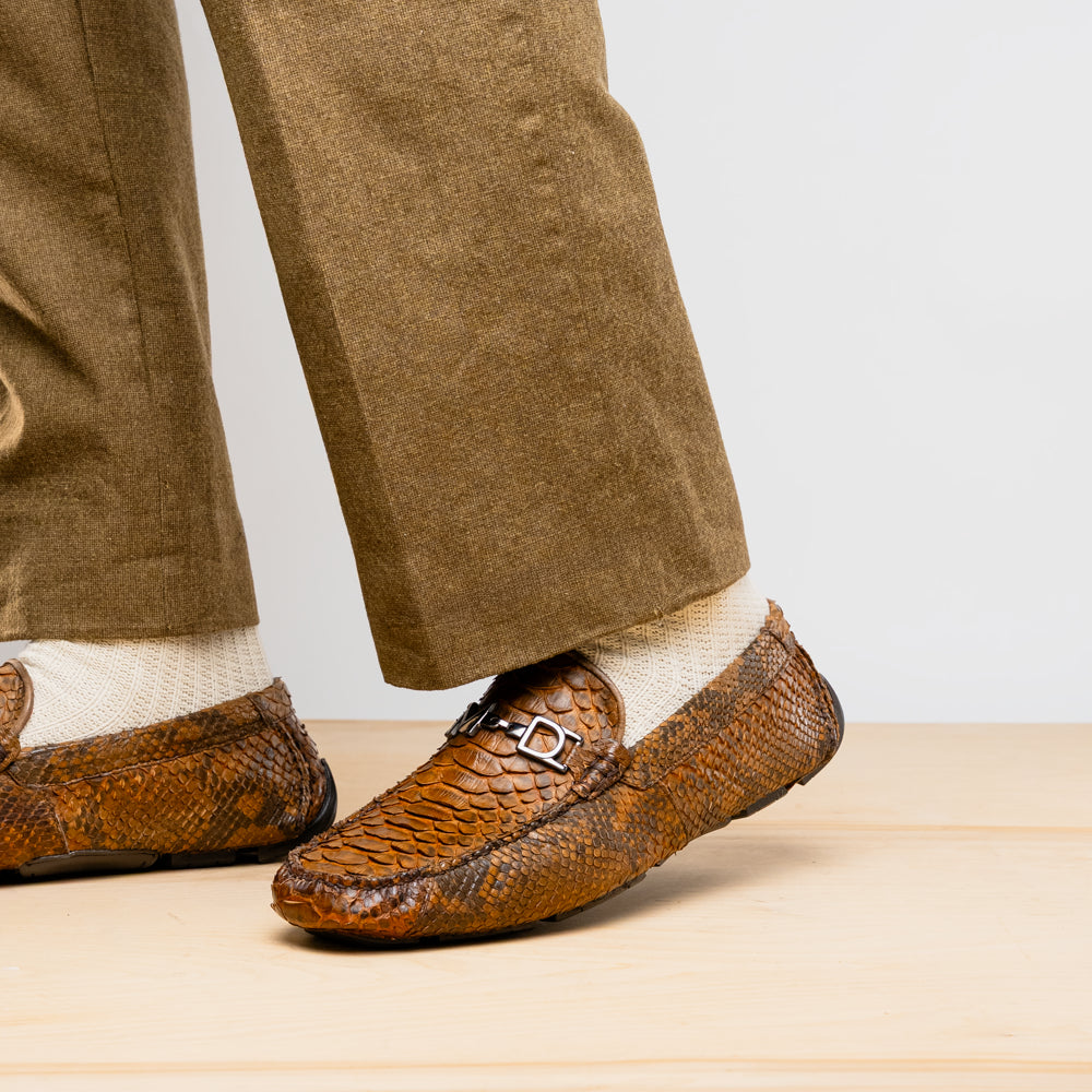 Marco Di Milano Snake Original Skin Driver Shoes Pia Cognac