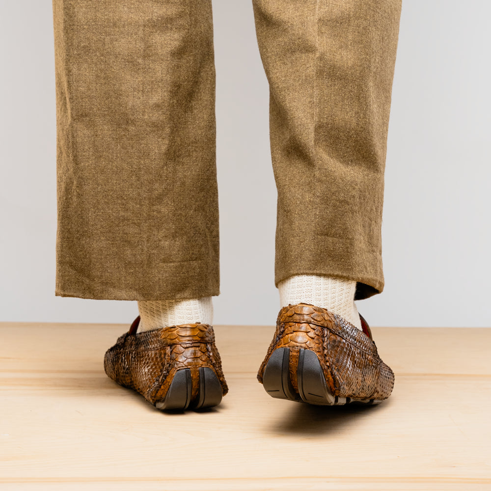 Marco Di Milano Snake Original Skin Driver Shoes Pia Cognac
