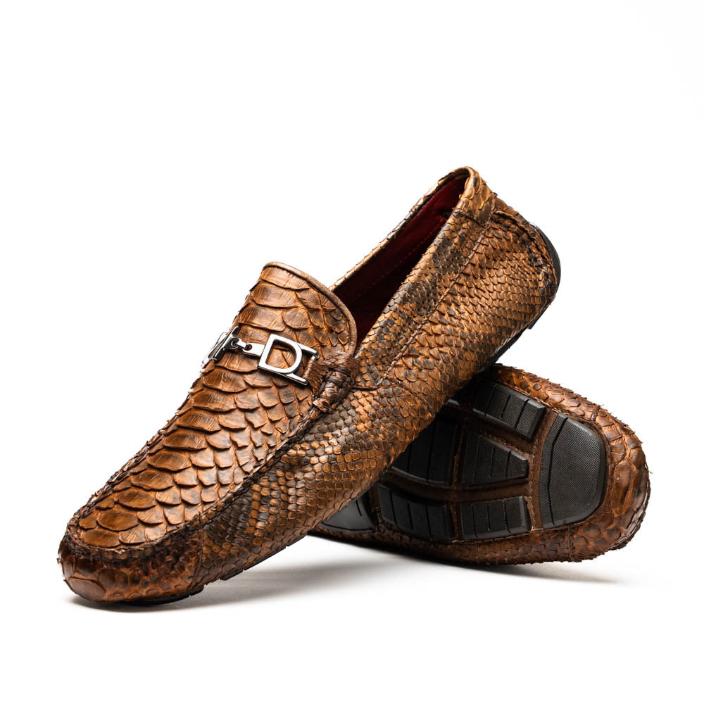 Marco Di Milano Python Original Skin Driver Shoes Pia Cognac