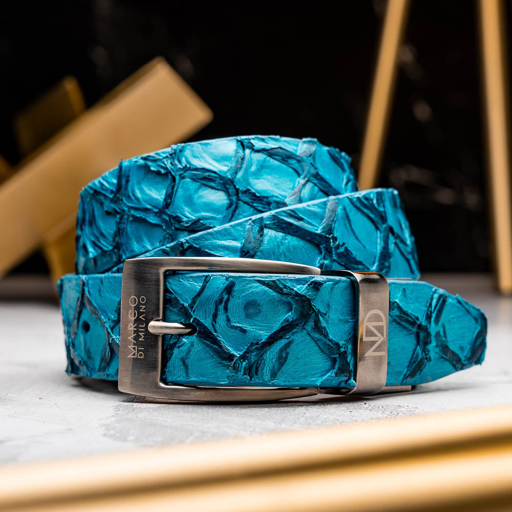 Olivieri Genuine Pirarucu Exotic Belt Caribbean Blue