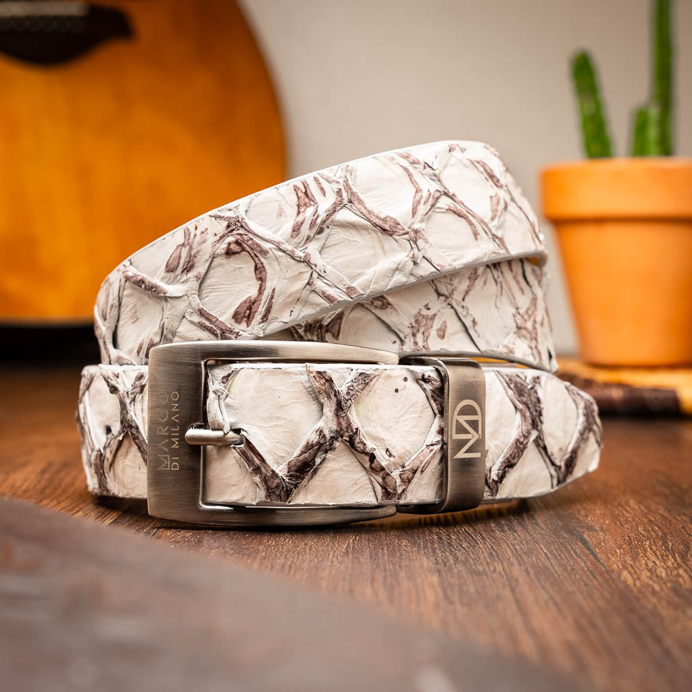 Olivieri Genuine Pirarucu Exotic Belt Newspaper Gray