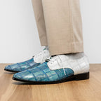 Pissa Genuine Caiman Lizard Patchwork Derby Shoes Aqua/White