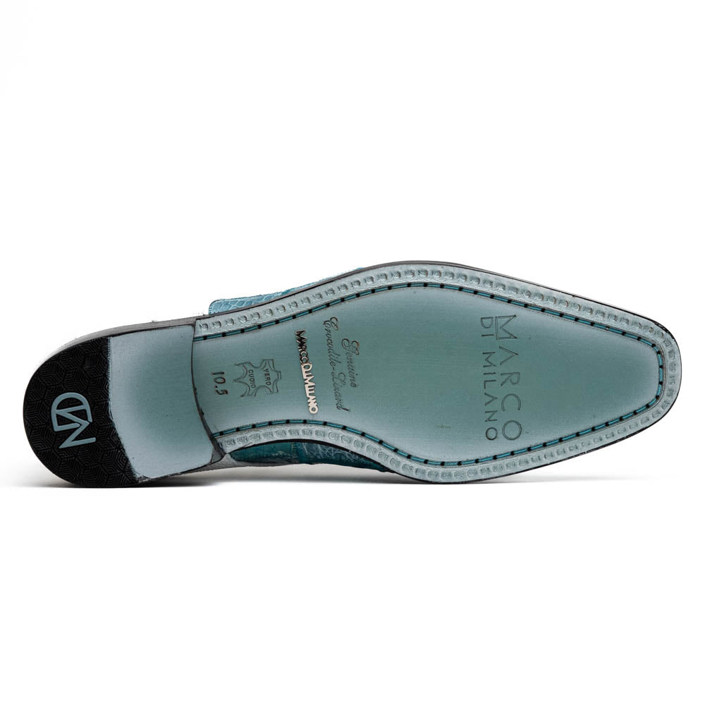 Pissa Genuine Caiman Lizard Patchwork Derby Shoes Aqua/White