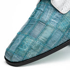 Pissa Genuine Caiman Lizard Patchwork Derby Shoes Aqua/White