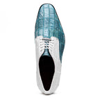 Pissa Genuine Caiman Lizard Patchwork Derby Shoes Aqua/White