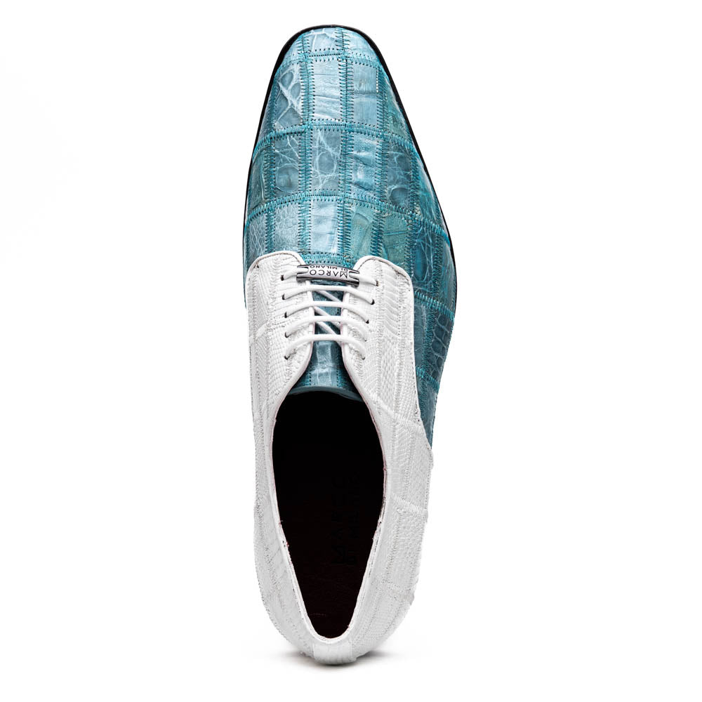 Pissa Genuine Caiman Lizard Patchwork Derby Shoes Aqua/White