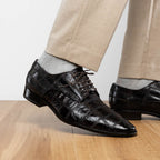 Marco Di Milano Genuine Caiman Lizard Patchwork Derby Shoes Pissa Brown