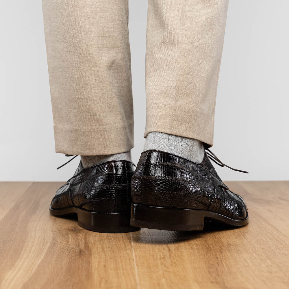 Marco Di Milano Genuine Caiman Lizard Patchwork Derby Shoes Pissa Brown