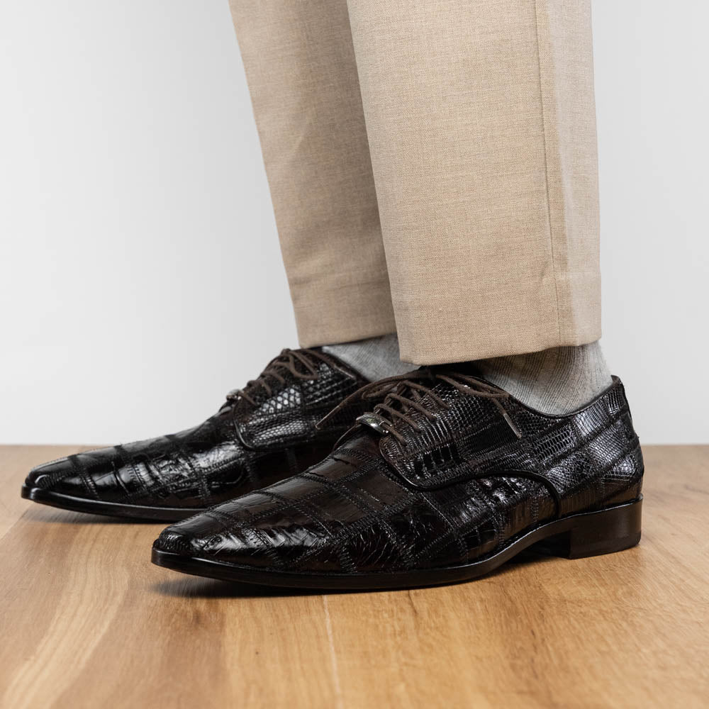 Marco Di Milano Genuine Caiman Lizard Patchwork Derby Shoes Pissa Brown