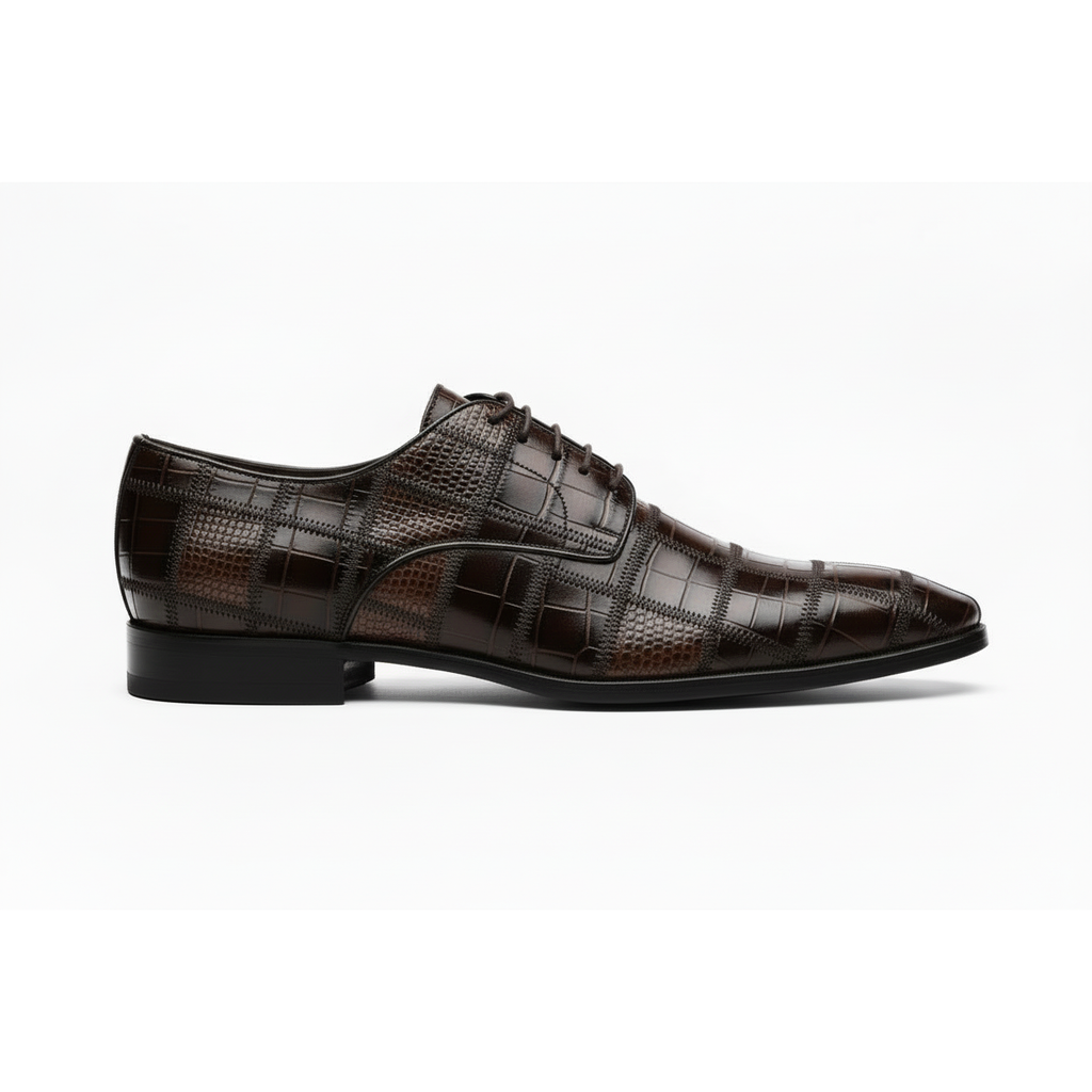 Marco Di Milano Genuine Caiman Lizard Patchwork Derby Shoes Pissa Brown