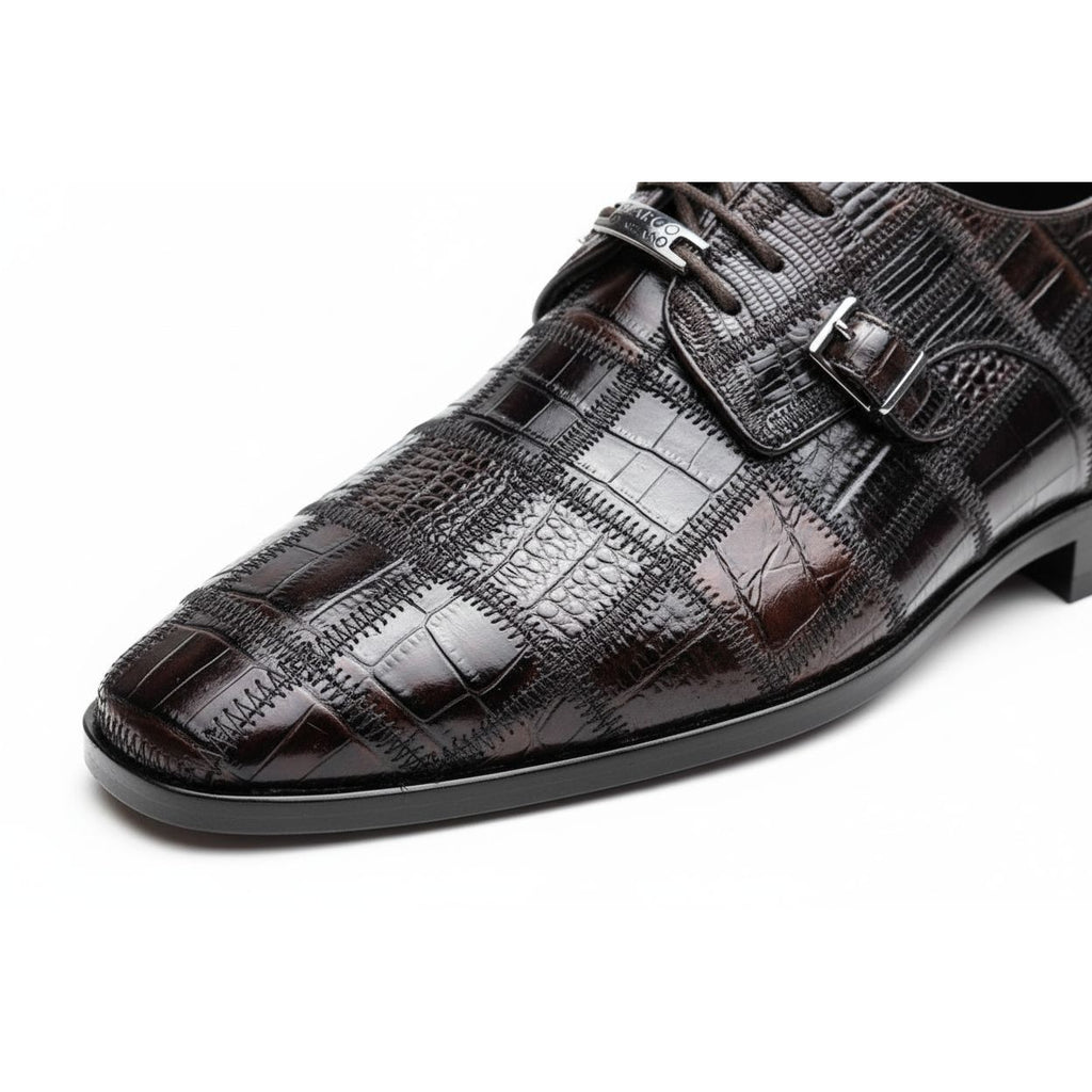Marco Di Milano Genuine Caiman Lizard Patchwork Derby Shoes Pissa Brown
