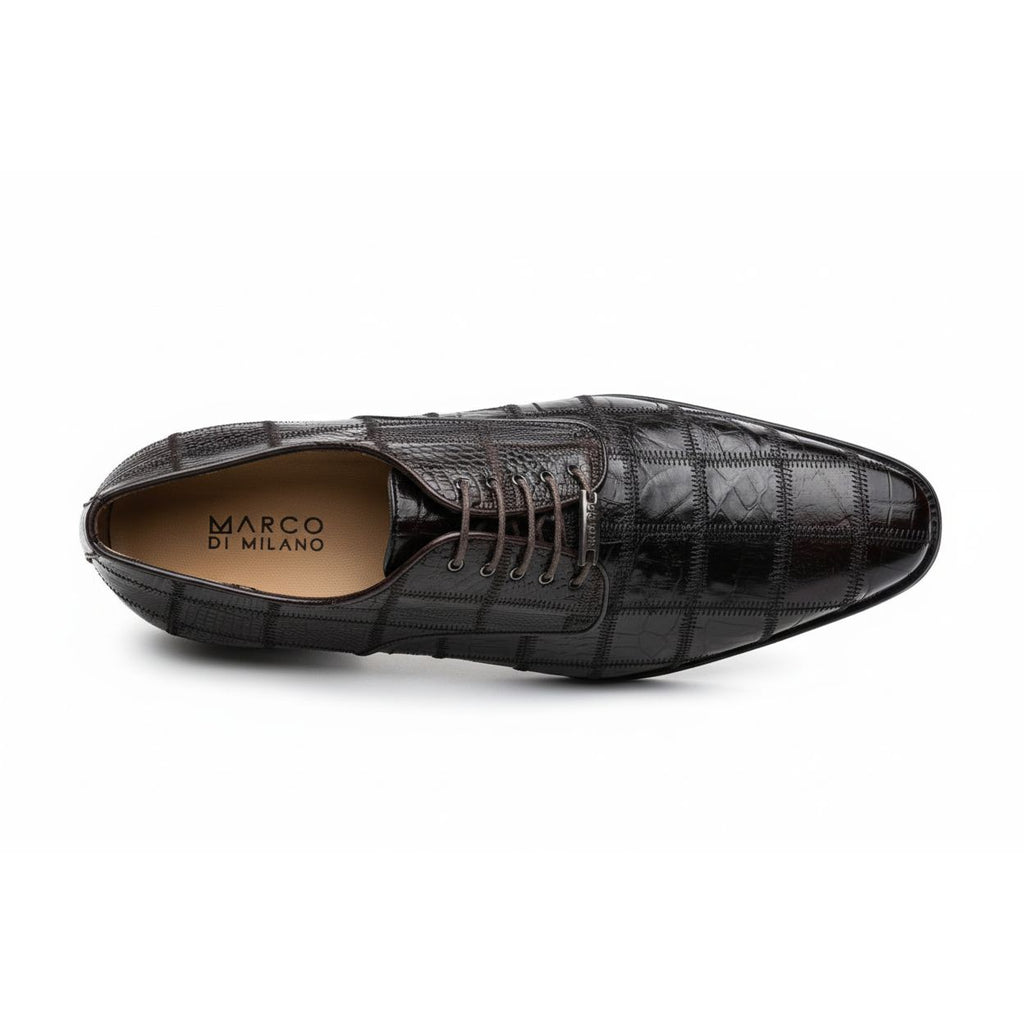 Marco Di Milano Genuine Caiman Lizard Patchwork Derby Shoes Pissa Brown