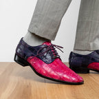 Pissa Genuine Caiman Lizard Patchwork Derby Shoe Pink/Purple