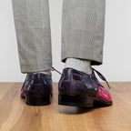 Pissa Genuine Caiman Lizard Patchwork Derby Shoe Pink/Purple