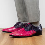 Pissa Genuine Caiman Lizard Patchwork Derby Shoe Pink/Purple