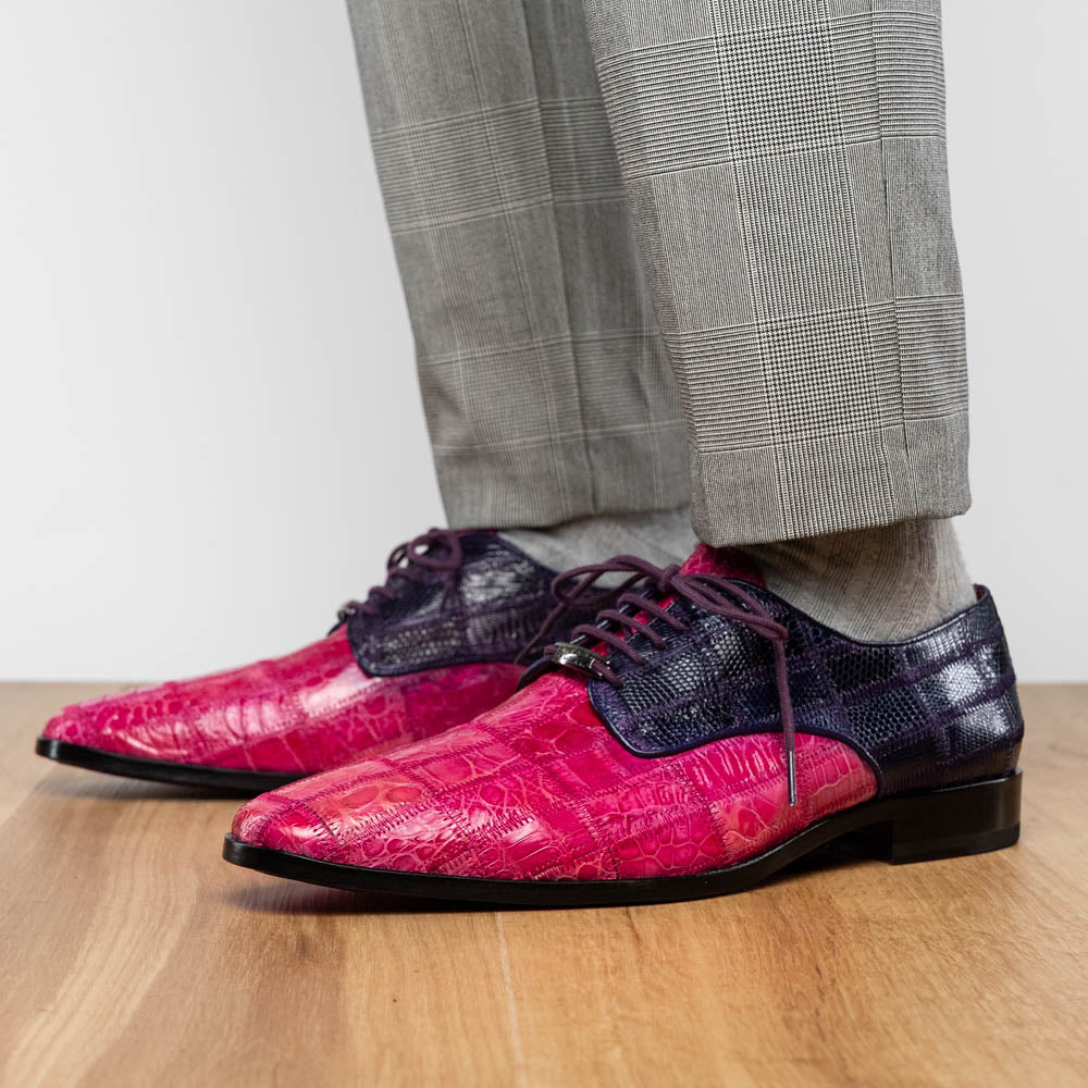 Pissa Genuine Caiman Lizard Patchwork Derby Shoe Pink/Purple