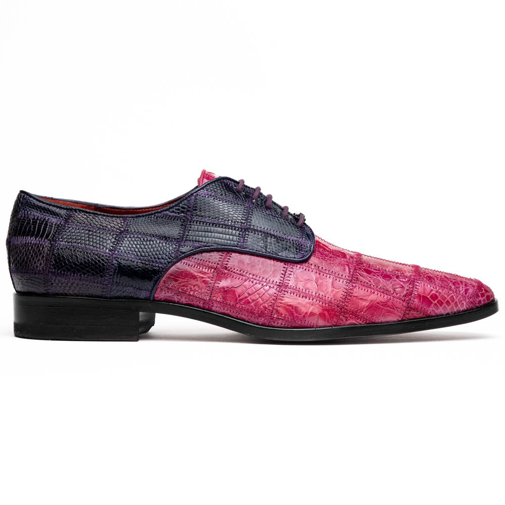 Pissa Genuine Caiman Lizard Patchwork Derby Shoe Pink/Purple