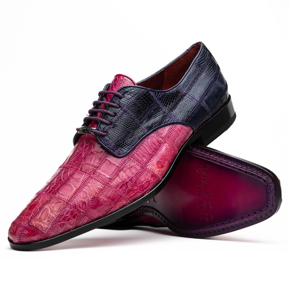 Pissa Genuine Caiman Lizard Patchwork Derby Shoe Pink/Purple