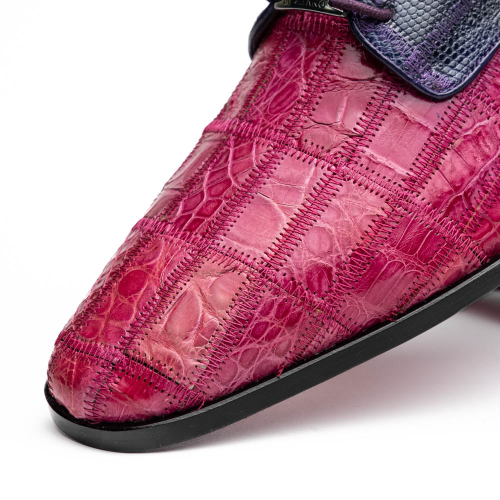Pissa Genuine Caiman Lizard Patchwork Derby Shoe Pink/Purple