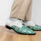 Pissa Genuine Caiman and Lizard Patchwork Derby Shoes Tourquoise/White