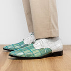 Pissa Genuine Caiman and Lizard Patchwork Derby Shoes Tourquoise/White