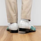 Pissa Genuine Caiman and Lizard Patchwork Derby Shoes Tourquoise/White