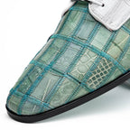 Pissa Genuine Caiman and Lizard Patchwork Derby Shoes Tourquoise/White