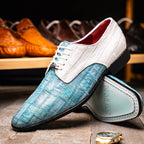 Pissa Genuine Caiman Lizard Patchwork Derby Shoes Aqua/White