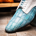 Pissa Genuine Caiman Lizard Patchwork Derby Shoes Aqua/White