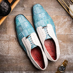 Pissa Genuine Caiman Lizard Patchwork Derby Shoes Aqua/White