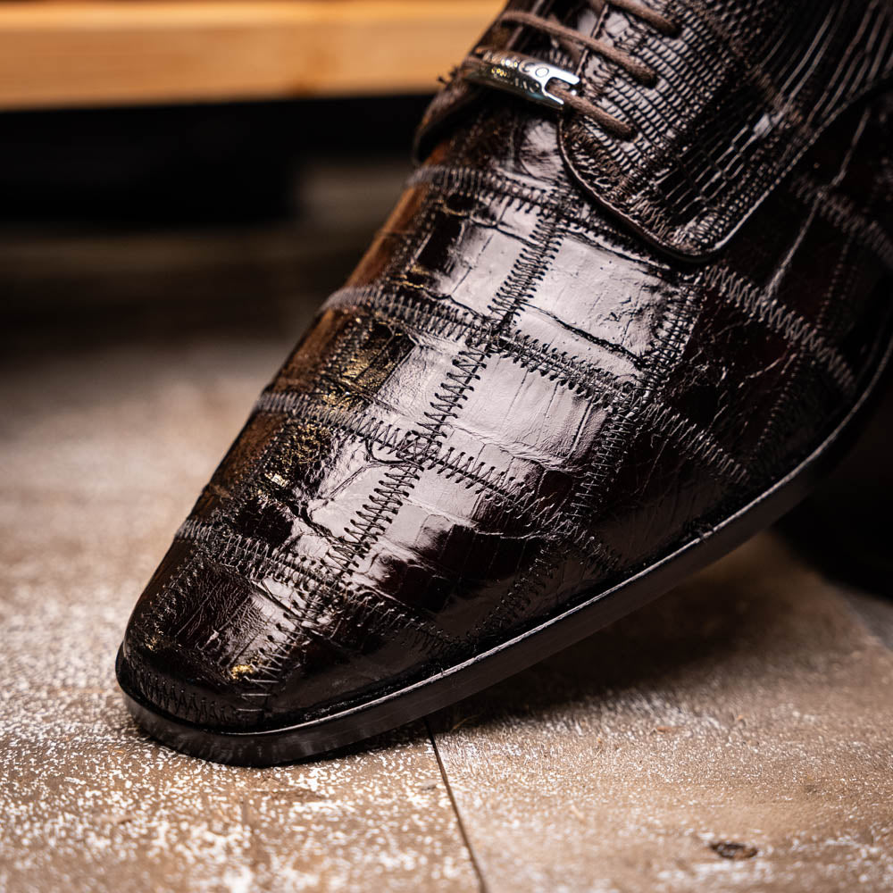 Marco Di Milano Genuine Caiman Lizard Patchwork Derby Shoes Pissa Brown