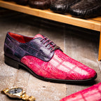 Pissa Genuine Caiman Lizard Patchwork Derby Shoe Pink/Purple