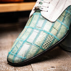 Pissa Genuine Caiman and Lizard Patchwork Derby Shoes Tourquoise/White