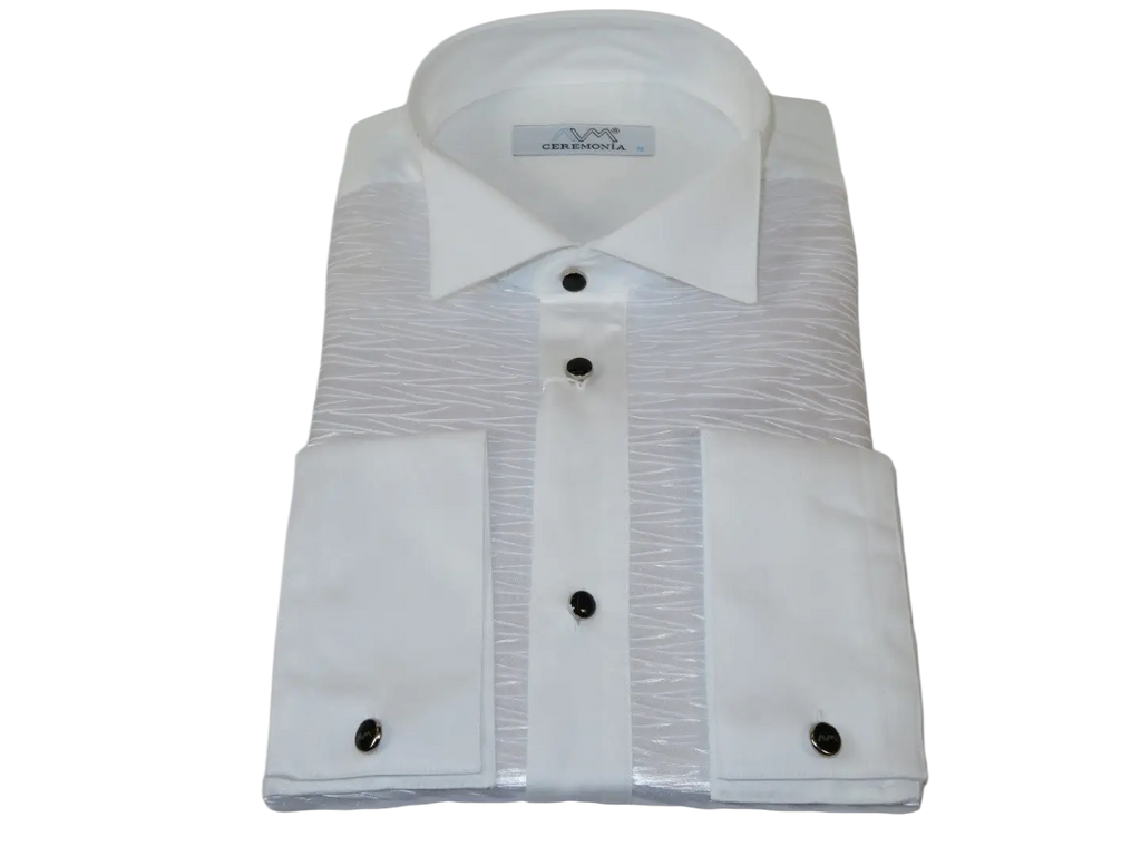 Men CEREMONIA Formal Cotton Shirt Wingtip Slim Fit Turkey #PLA 13 Crinkled White
