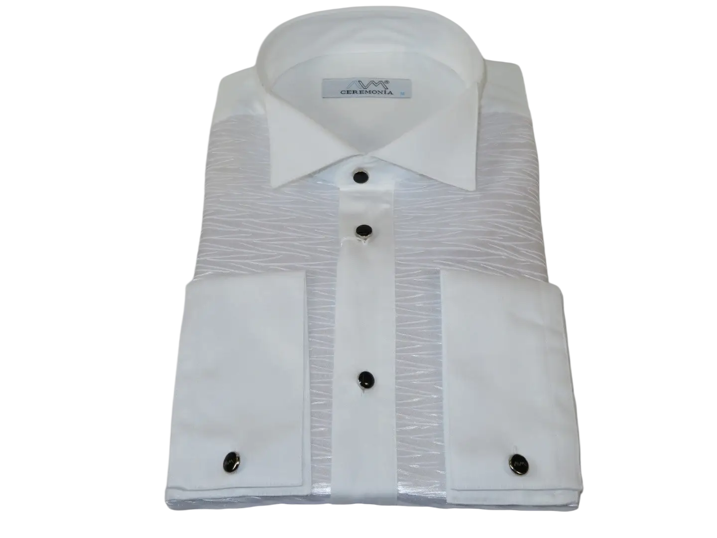 Men CEREMONIA Formal Cotton Shirt Wingtip Slim Fit Turkey #PLA 13 Crinkled White