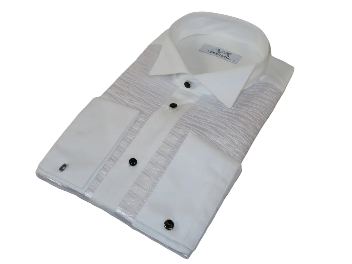 Men CEREMONIA Formal Cotton Shirt Wingtip Slim Fit Turkey #PLA 13 Crinkled White