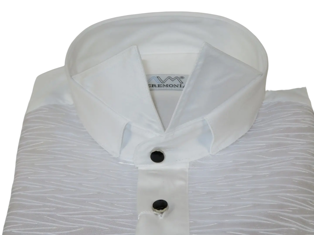 Men CEREMONIA Formal Cotton Shirt Wingtip Slim Fit Turkey #PLA 13 Crinkled White